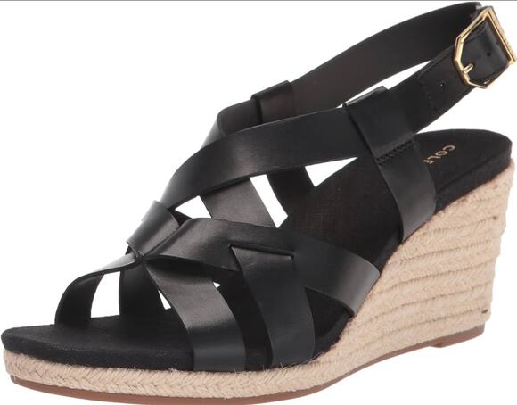 Cole Haan Shoes - Cole Haan Black Leather Crystal Wedge Espadrille Sandals 10 B New
